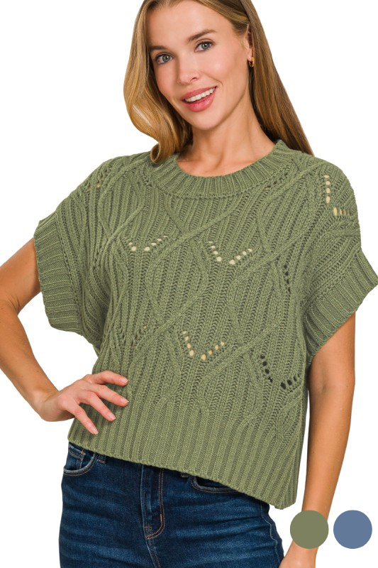 zenana green short sleeve knit top