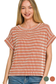 zenana rust striped short sleeve cuff top
