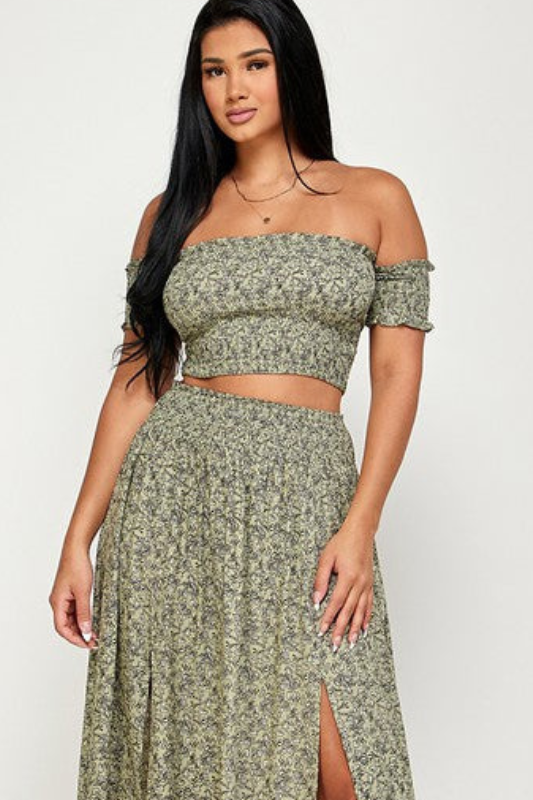 green smocked crop top