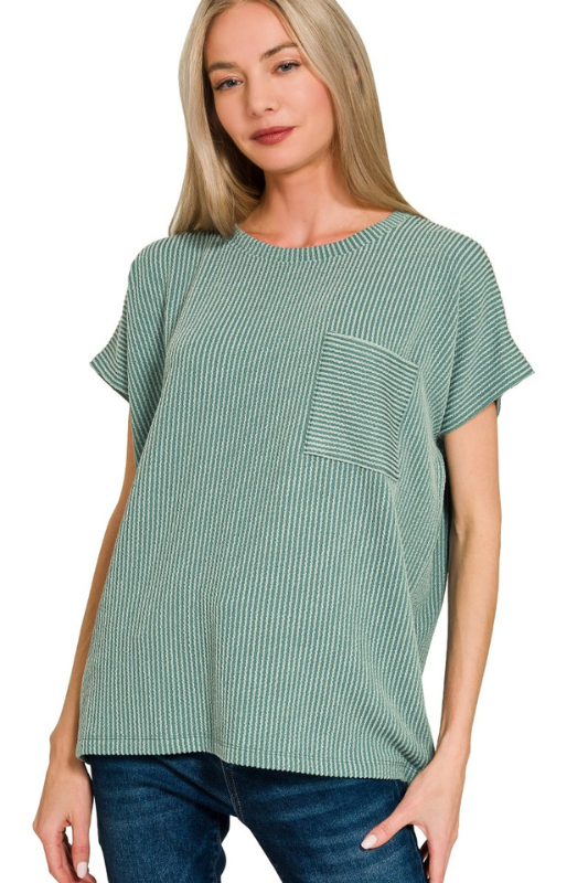 Ribbed Short Sleeve Pocket Top