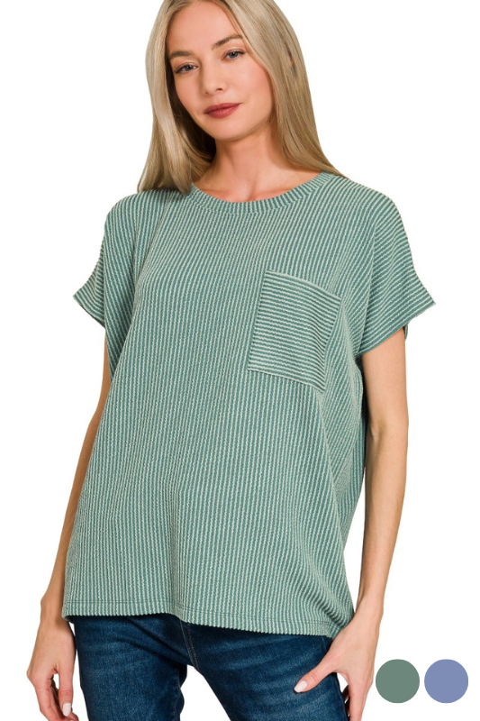 Ribbed Short Sleeve Pocket Top