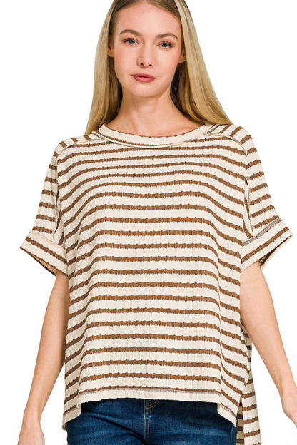 brown striped oversized top