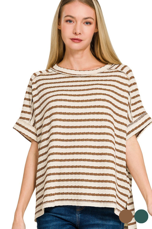 brown striped flowy shirt