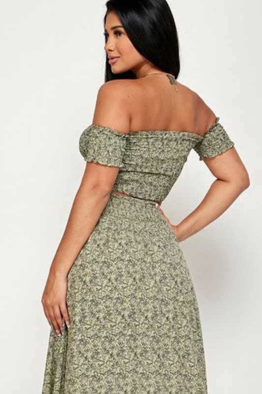 green floral smocked top