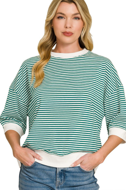 green striped quarter length sleeve top