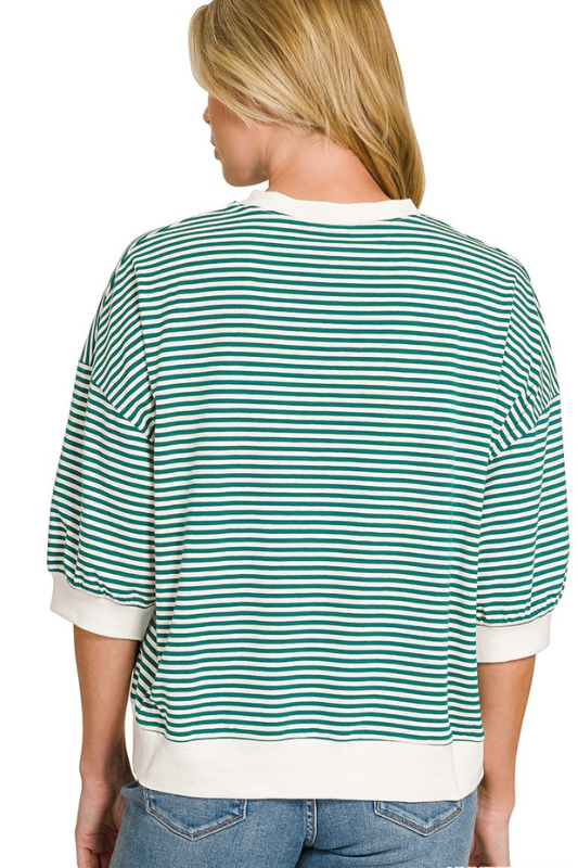 green striped cuff sleeve top