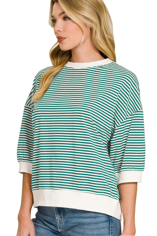 zenana green striped short sleeve top