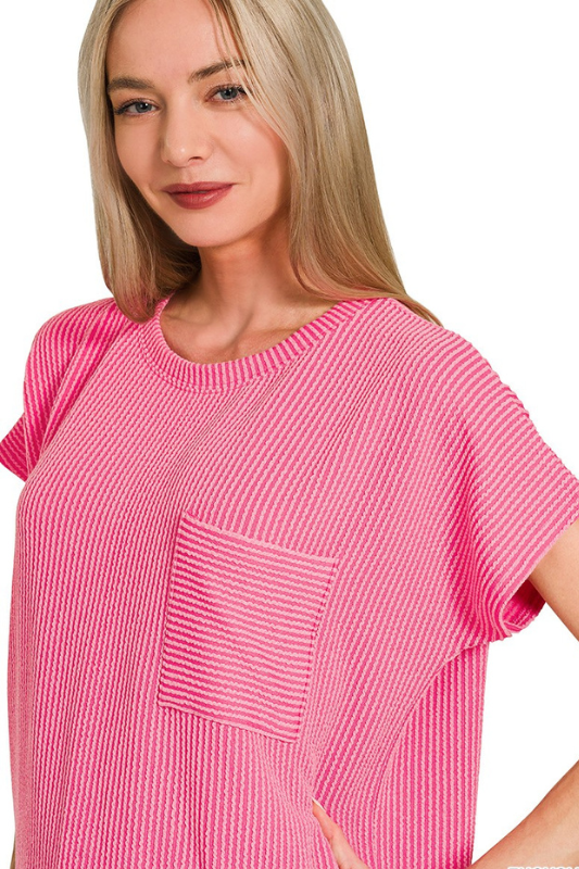 pink short sleeve ribbed top