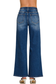 dark wash stretchy mid rise wide leg jeans