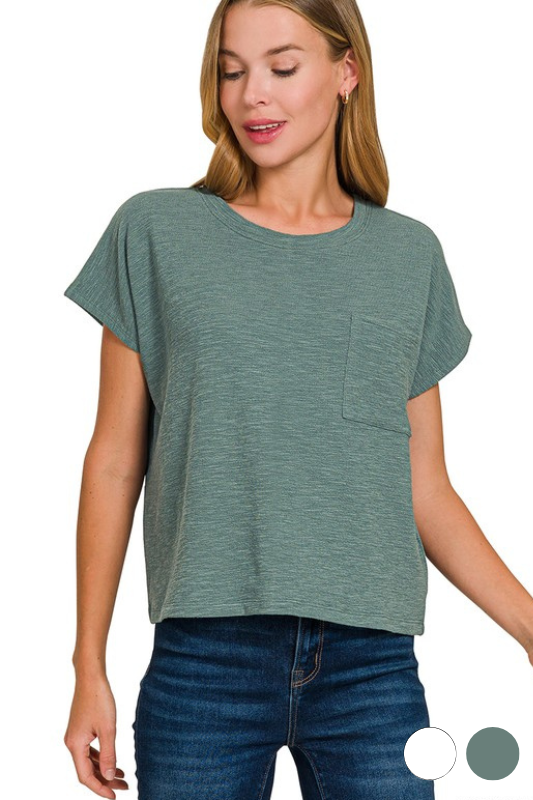zenana jade green pocket boxy top