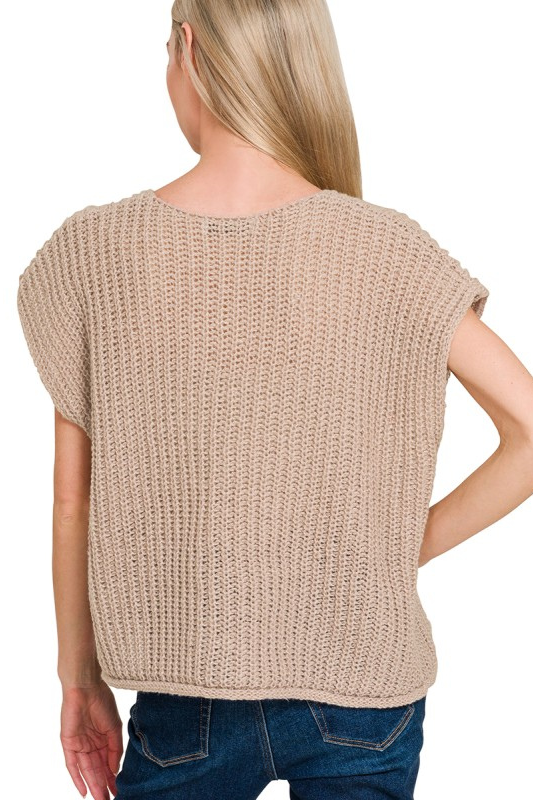 zenana mocha knit button top