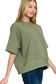 Olive Ribbed Short Sleeve Boxy Top