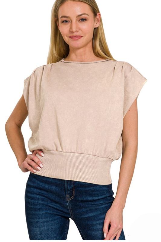 zenana beige mineral wash short sleeve top