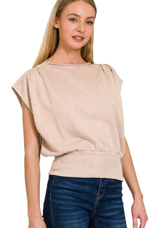 zenana mocha mineral wash short sleeve top