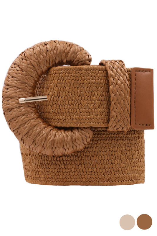 brown raffia stretch belt
