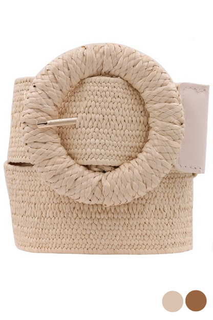 cream raffia stretch belt