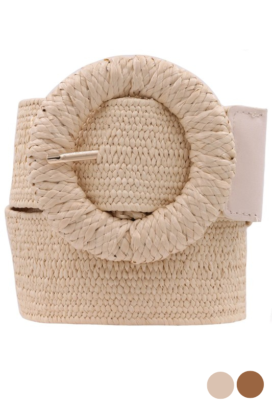 cream raffia stretch belt