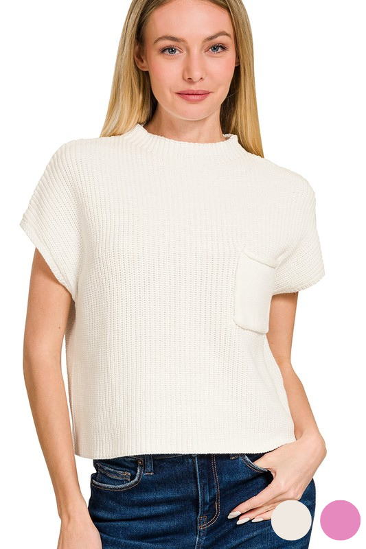 Knit Short Sleeve Pocket Top