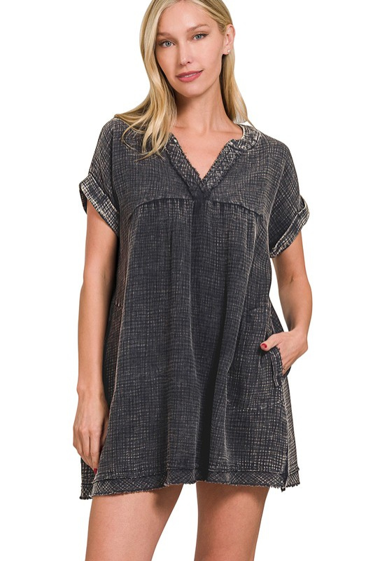blu pepper black gauze short sleeve short dress