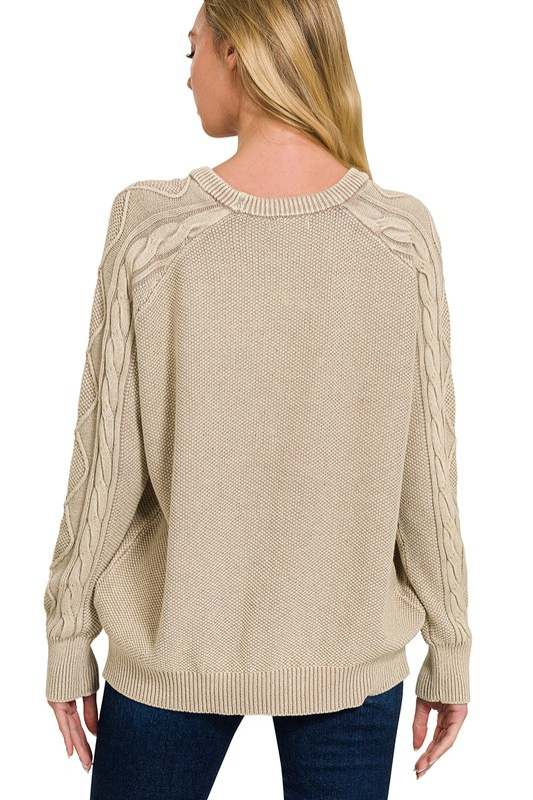 zenana beige mineral wash long sleeve top