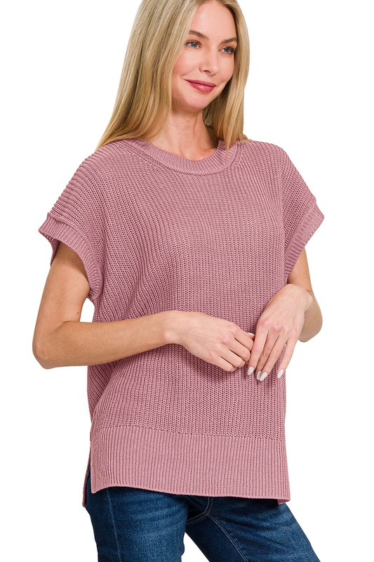 zenana mauve knit short sleeve long top