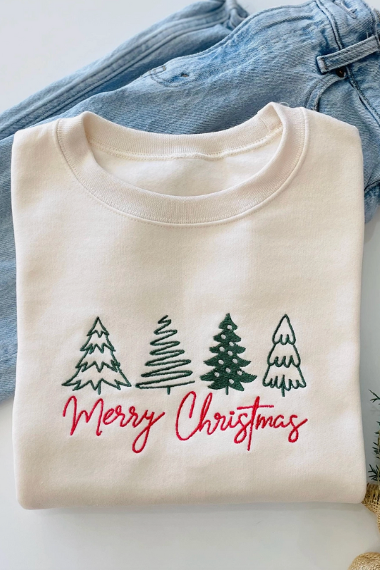 cream embroidered Christmas sweatshirt