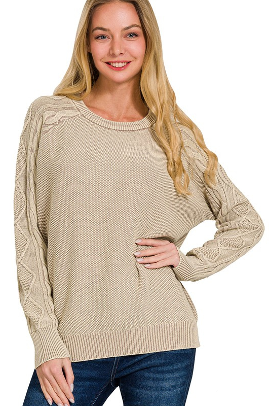 zenana beige long sleeve knit sweater