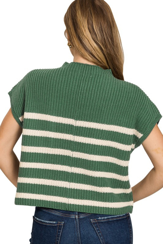 zenana green striped knit boxy top