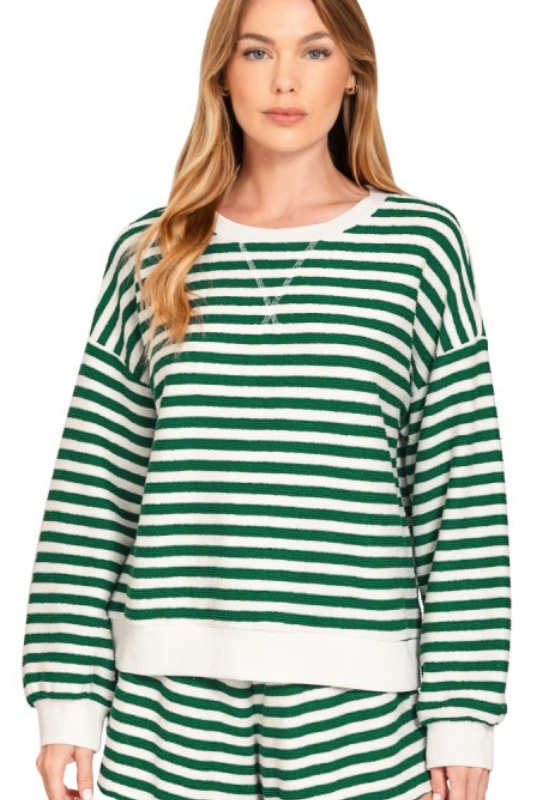 zenana green striped long sleeve top