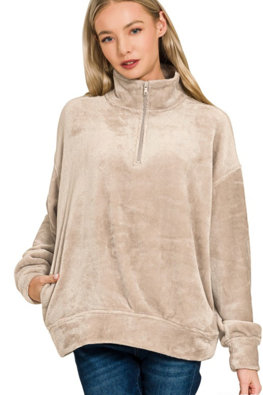 light brown fuzzy pullover