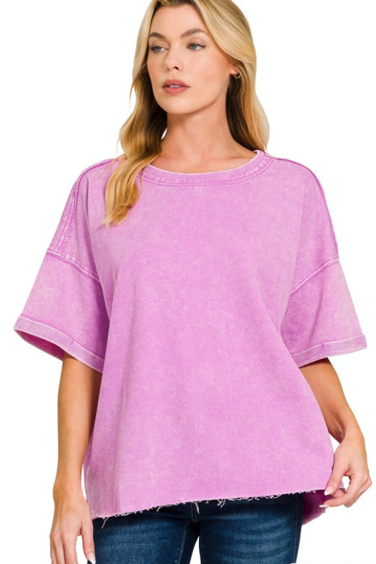 Bright Pink Boxy Short Sleeve Mineral Top