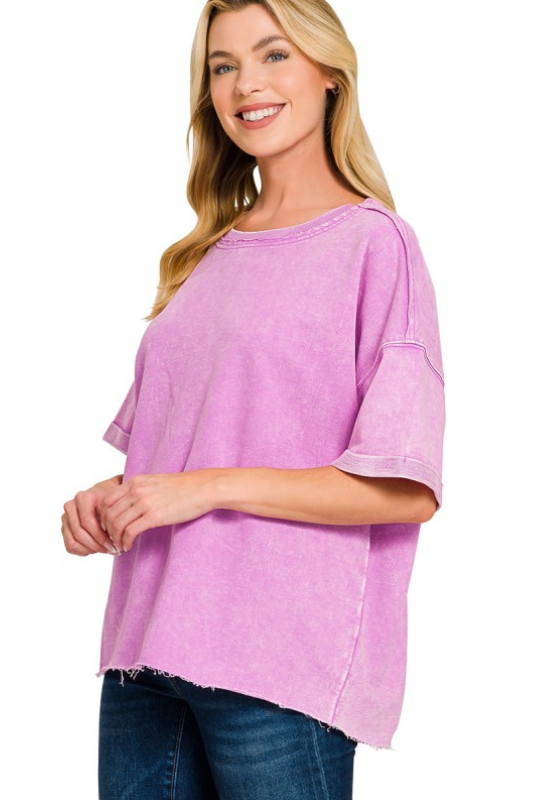 Bright Pink Boxy Short Sleeve Mineral Top