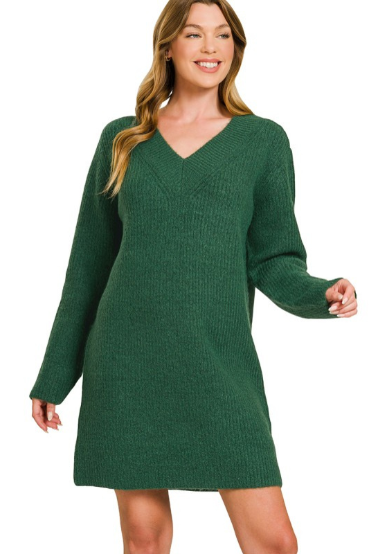 zenana green long sleeve sweater dress