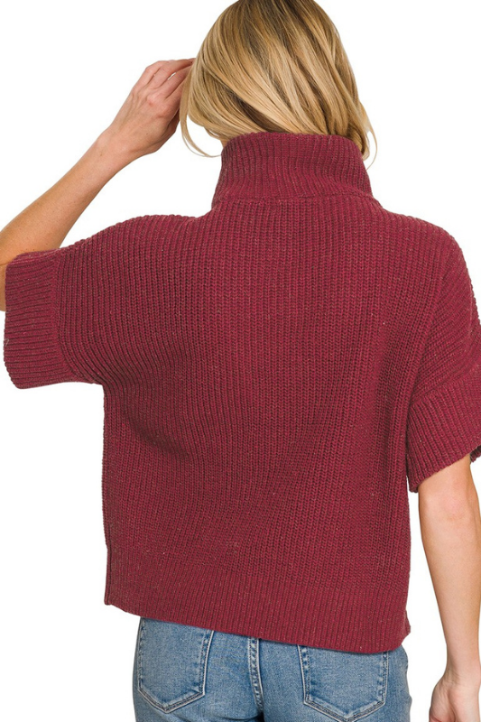 zenana burgundy short sleeve knit top
