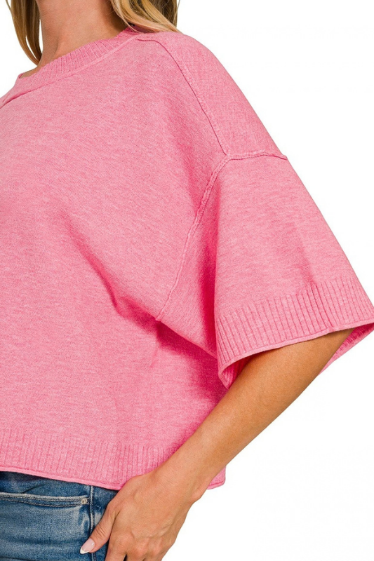 pink knit short sleeve fall top