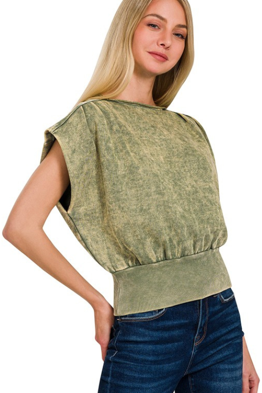 zenana green sleeveless mineral top