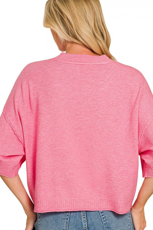 pink knit short sleeve top