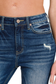 dark wash distressed fray crop jeans