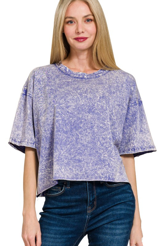 zenana lavender mineral wash boxy tee shirt