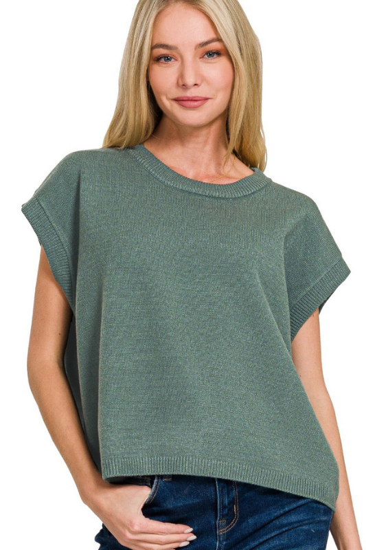 zenana jade green knit short sleeve top