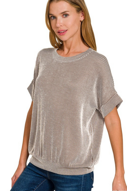 Short Sleeve Ribbed Loose Fit Top