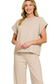 zenana beige short sleeve pants set top