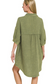 zenana olive green gauze short sleeve button shirt dress