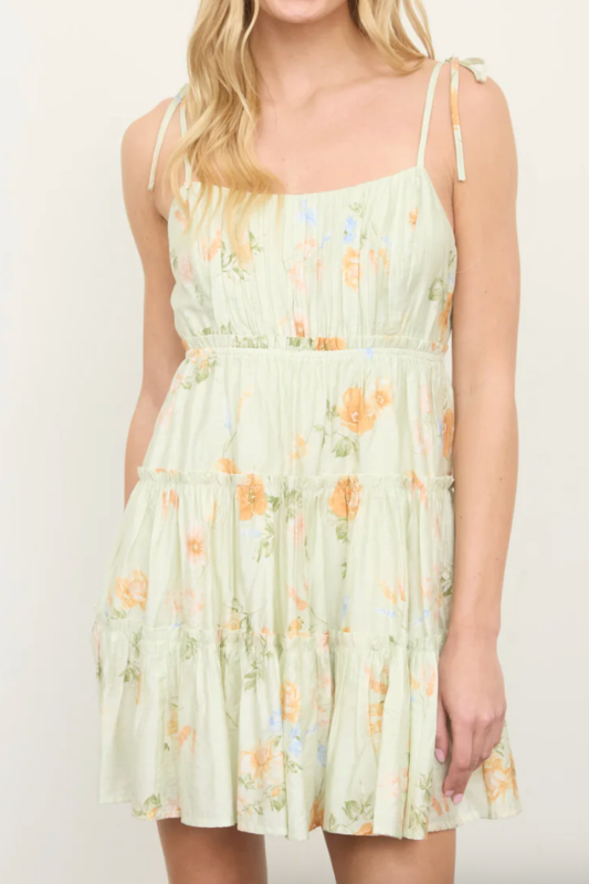 green floral sleeveless spaghetti strap dress