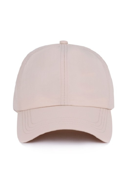 beige high ponytail hat