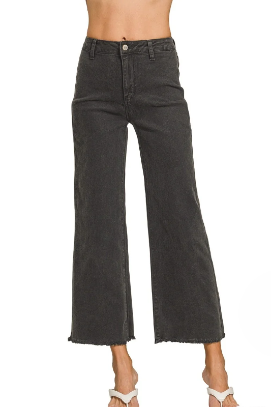 zenana black mid rise wide leg jeans