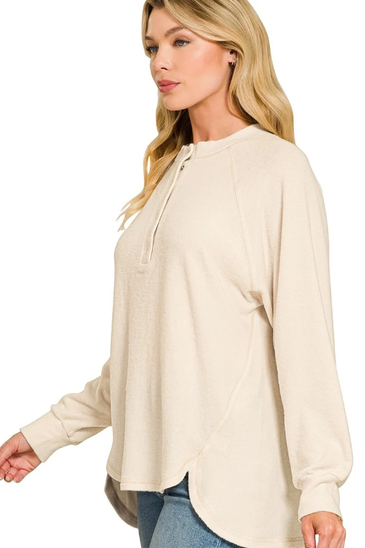 beige soft long sleeve henley top