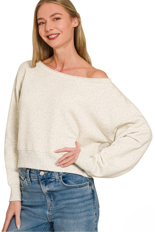 zenana beige long sleeve cropped sweatshirt