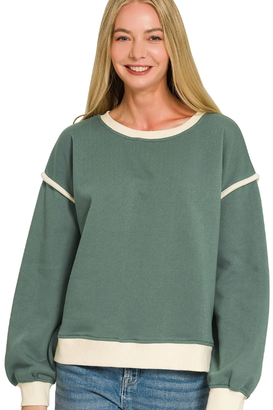 zenana ash jade two tone pullover sweatshirt