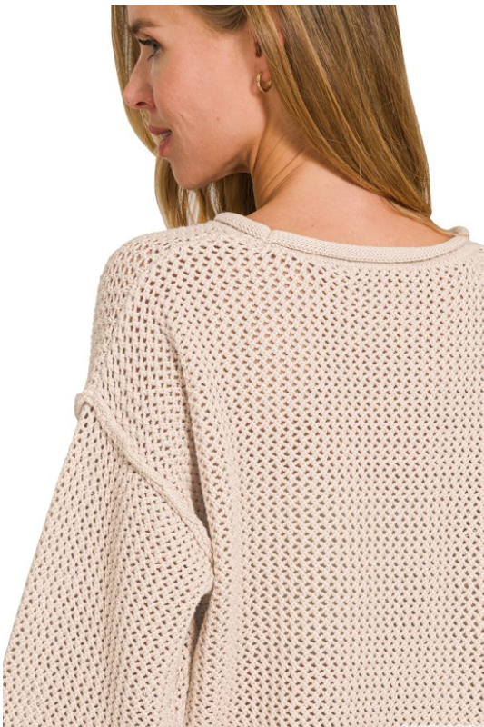 zenana long sleeve beige knitted sweater